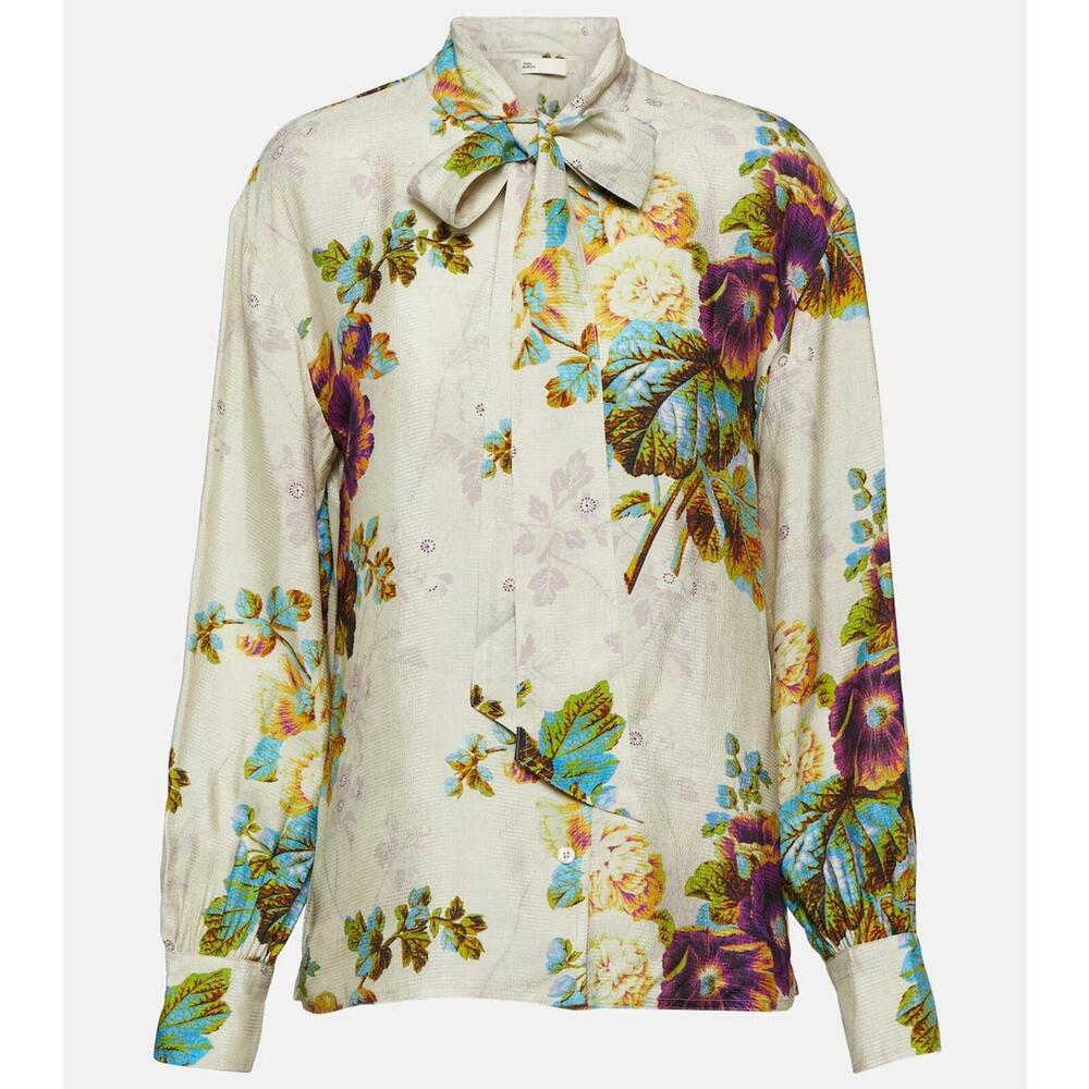 Sold Tory Burch Printed Viscose Bow Blouse top $448 size 14 NN34 - Picture 9 of 10